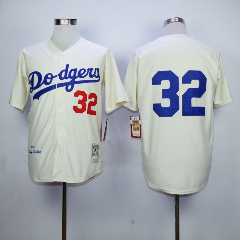 Men Los Angeles Dodgers #32 Koufax Cream Throwback 1955 MLB Jerseys